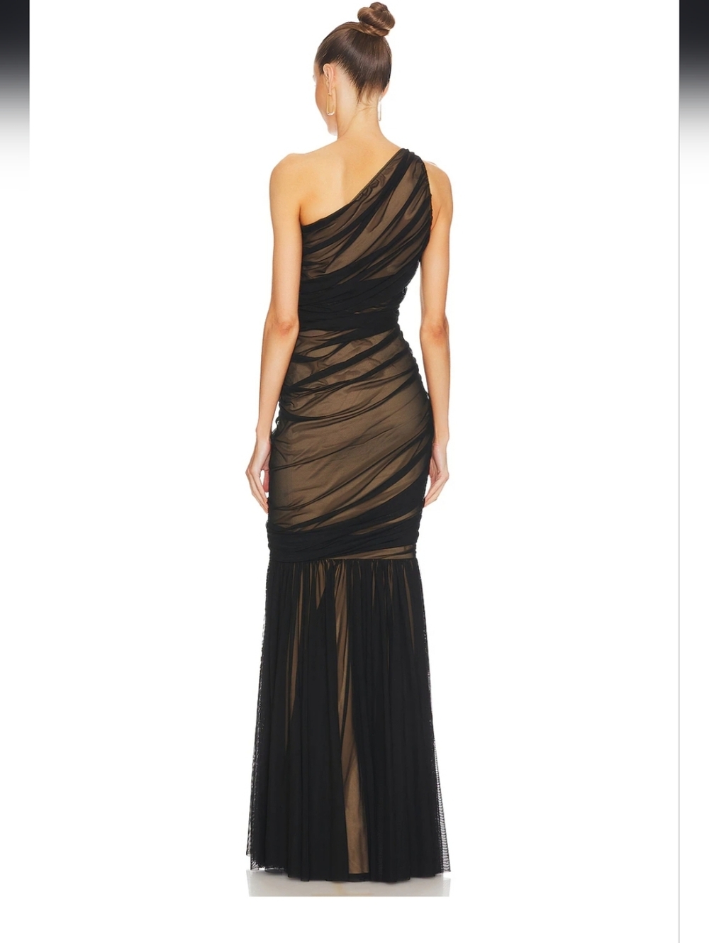 Diana Fishtail Gown in Black Mesh & Nude - Picture 2 of 3